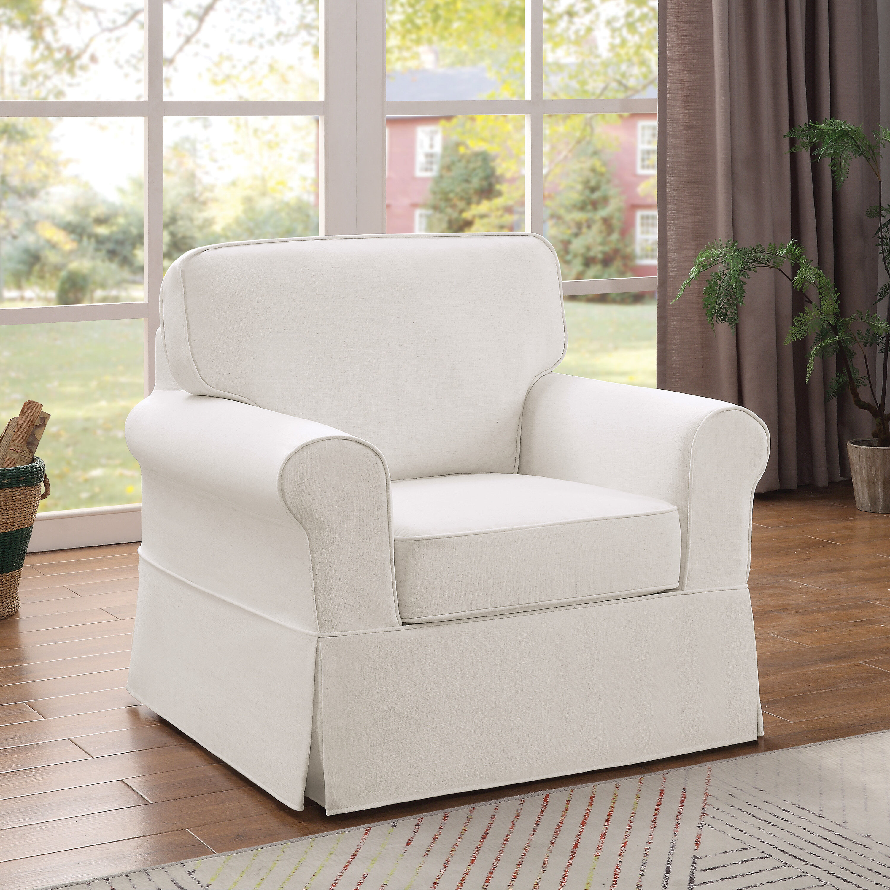 White linen 2025 slipcover armchair