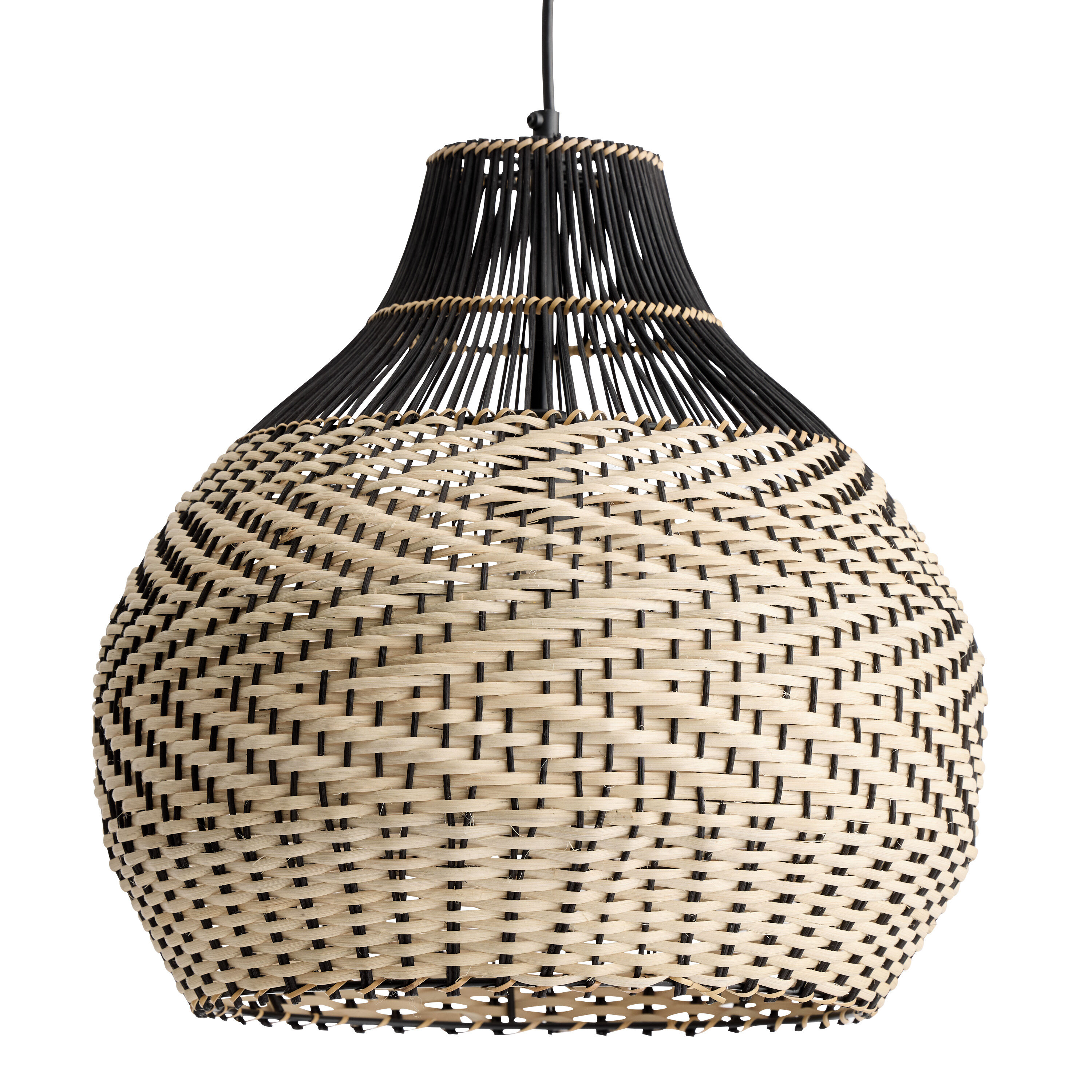 Black and Natural Handwoven Rattan Bell Geo Pendant Lamp