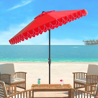 Red and White Double Scallop 9 Foot Tilting Patio Umbrella Red and White Double Scallop 9 Foot Tilting Patio Umbrella