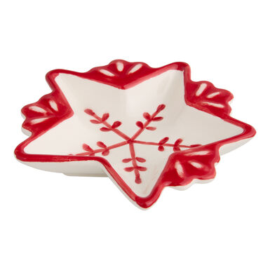 Red and White Ceramic Snowflake Star Figural Tea Rest Red and White Ceramic Snowflake Star Figural Tea Rest