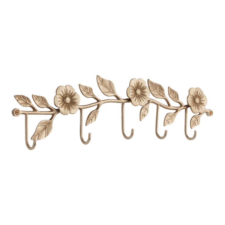Antique Gold Metal Floral Wall Rack