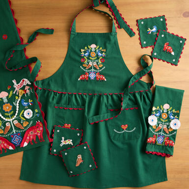 Green Woodland Critters Embroidered Kitchen Towel Green Woodland Critters Embroidered Kitchen Towel