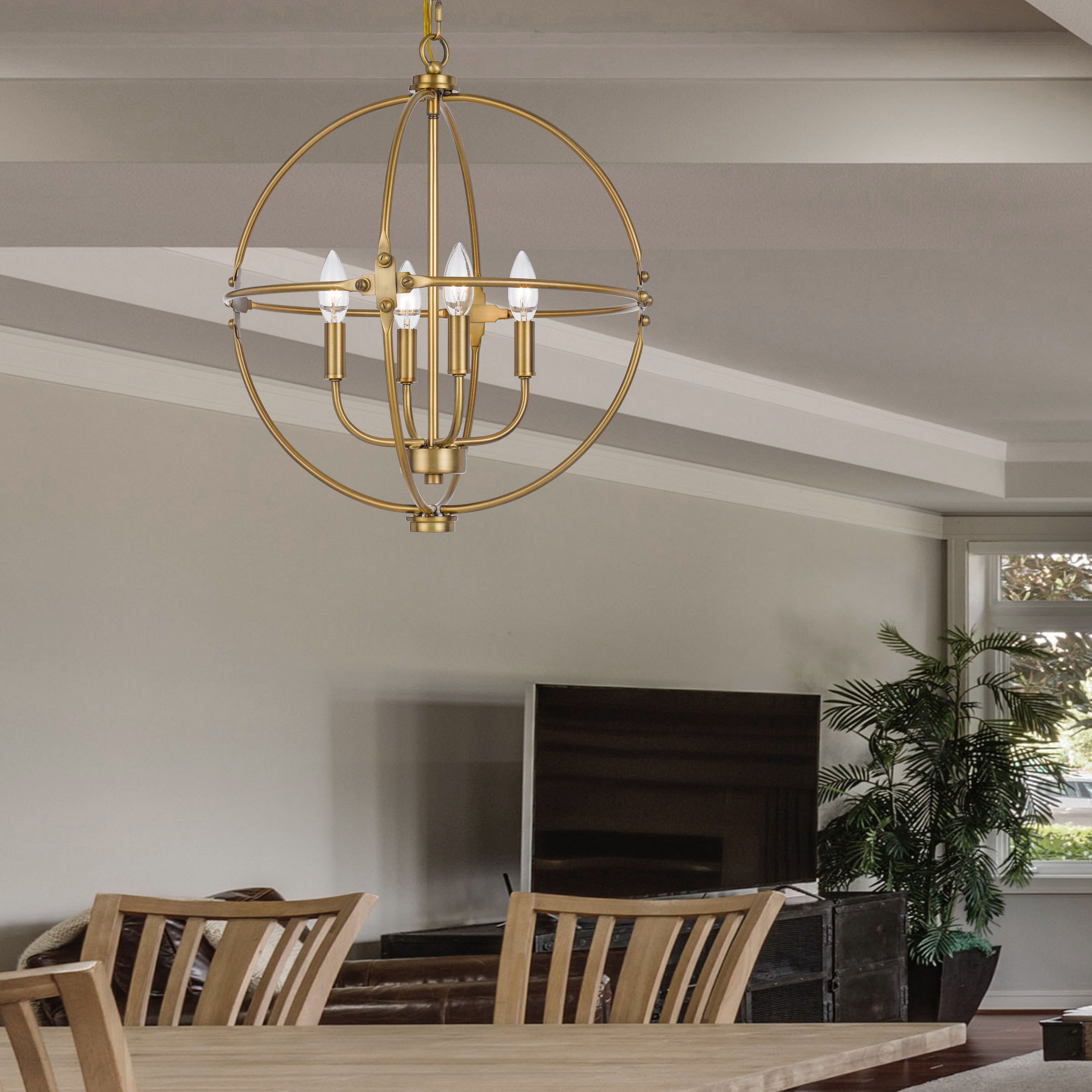 Aurelie Antique Brass Orb 4 Light Chandelier