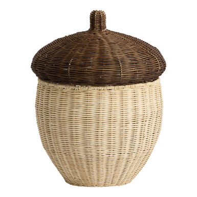 Natural Rattan Two Tone Acorn Shaped Basket with Lid Natural Rattan Two Tone Acorn Shaped Basket with Lid