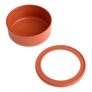Round Coral Silicone and Glass Bakeware Storage Container Round Coral Silicone and Glass Bakeware Storage Container