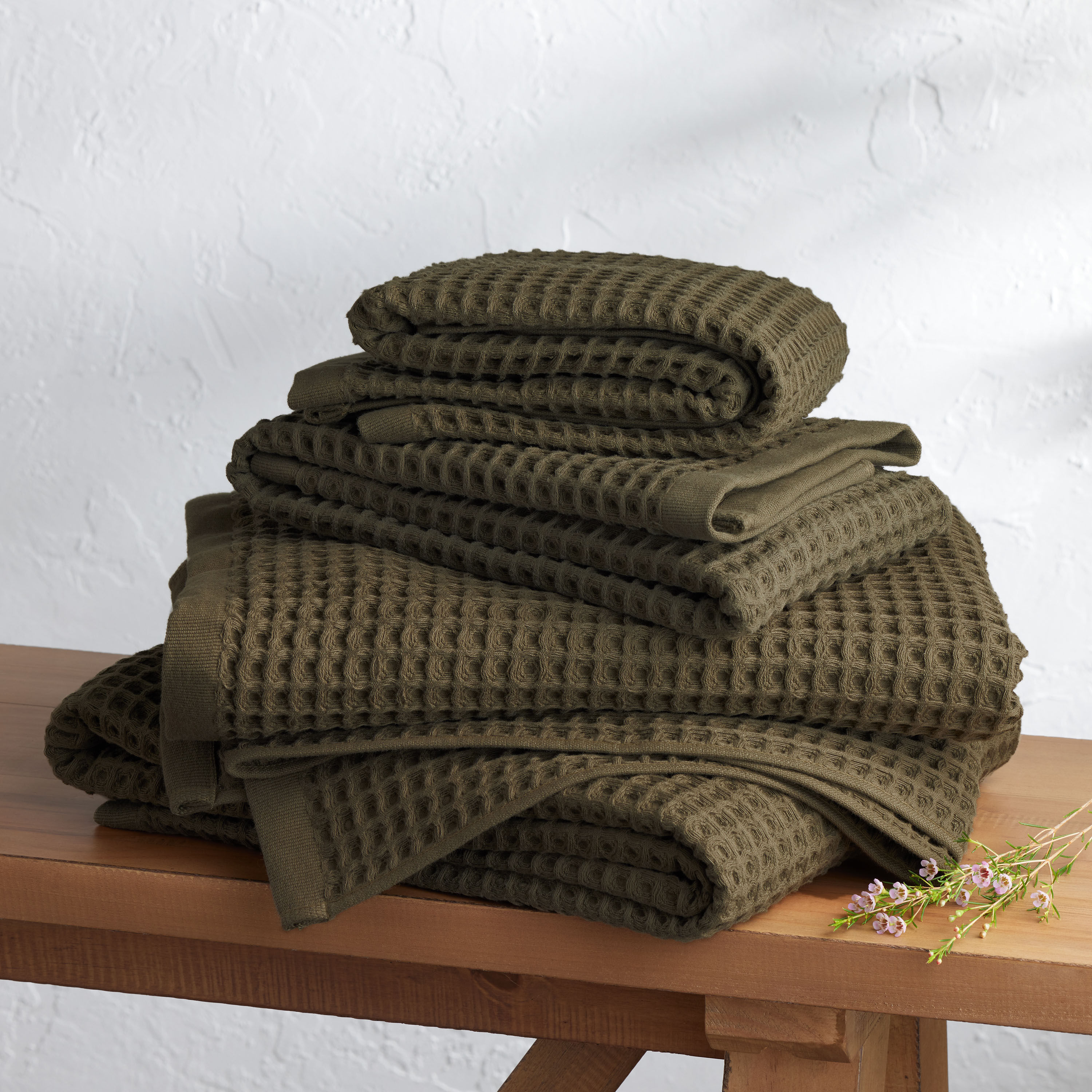Olive Waffle Weave Cotton Towel Collection World Market