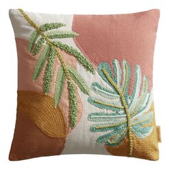 Embroidered Monstera Leaf Indoor Outdoor Throw Pillow