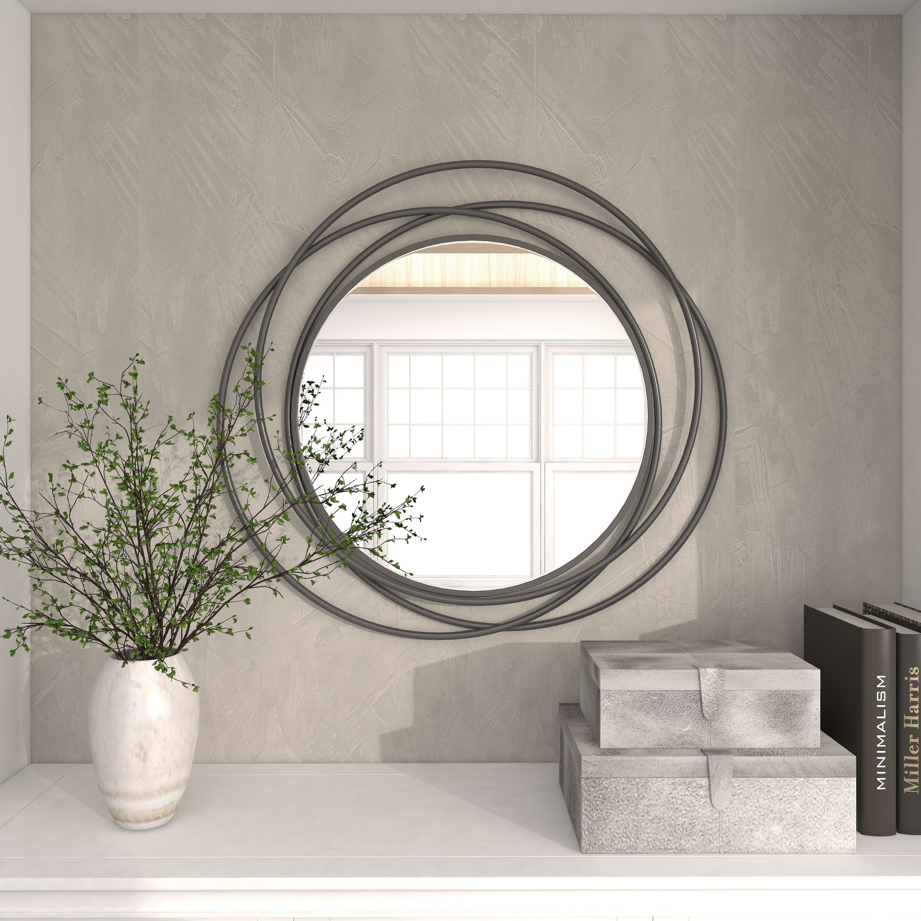 Round silver wall mirror sales