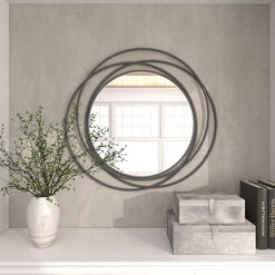 Round Gray Metal Abstract Geometric Wall Mirror