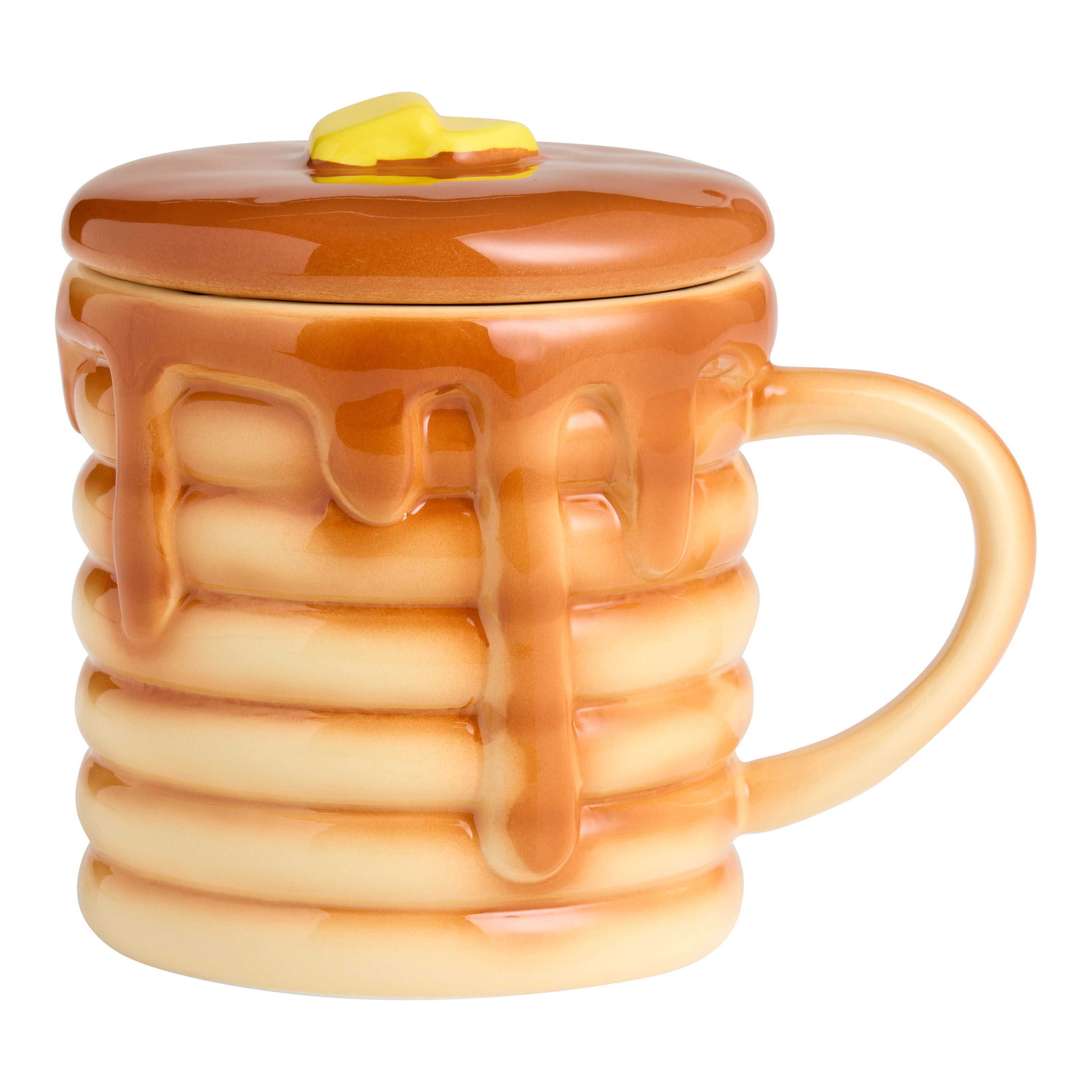 Stack of Pancakes Hand Painted Figural Ceramic Mug with Lid