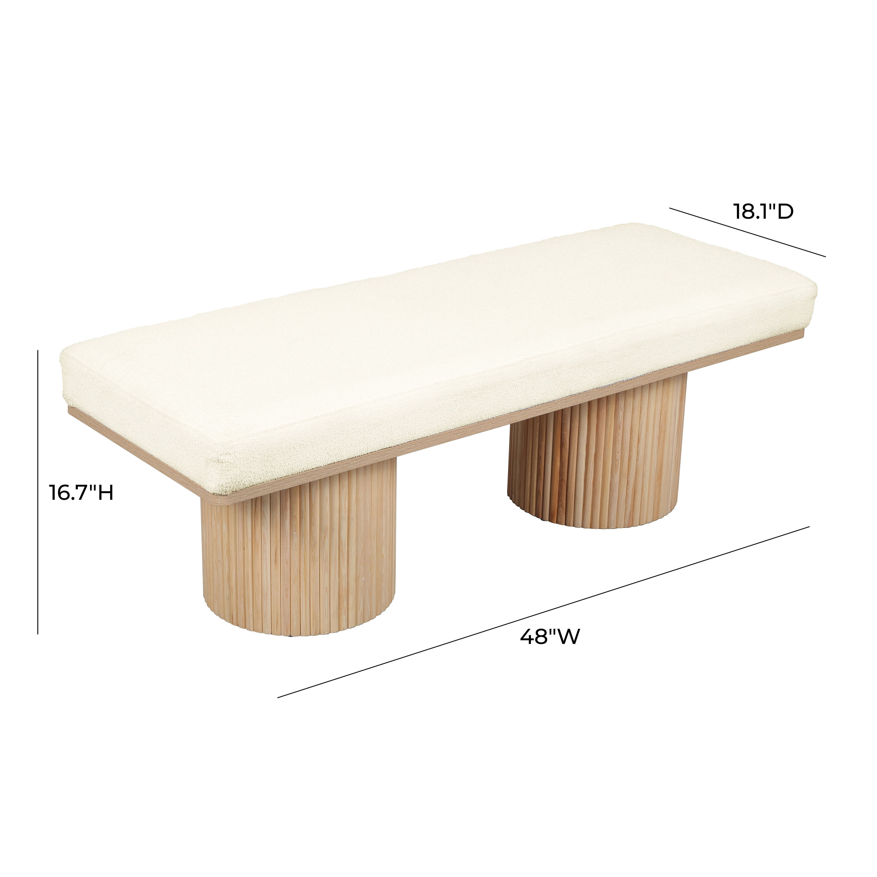 Teo Natural Wood Fluted Pillar Leg Upholstered Bench image number 5