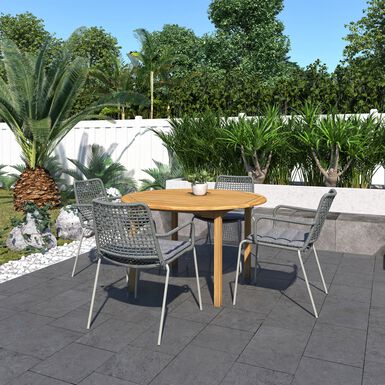 Fresia Teak Wood And Woven Rope 5 Piece Outdoor Dining Set Fresia Teak Wood And Woven Rope 5 Piece Outdoor Dining Set