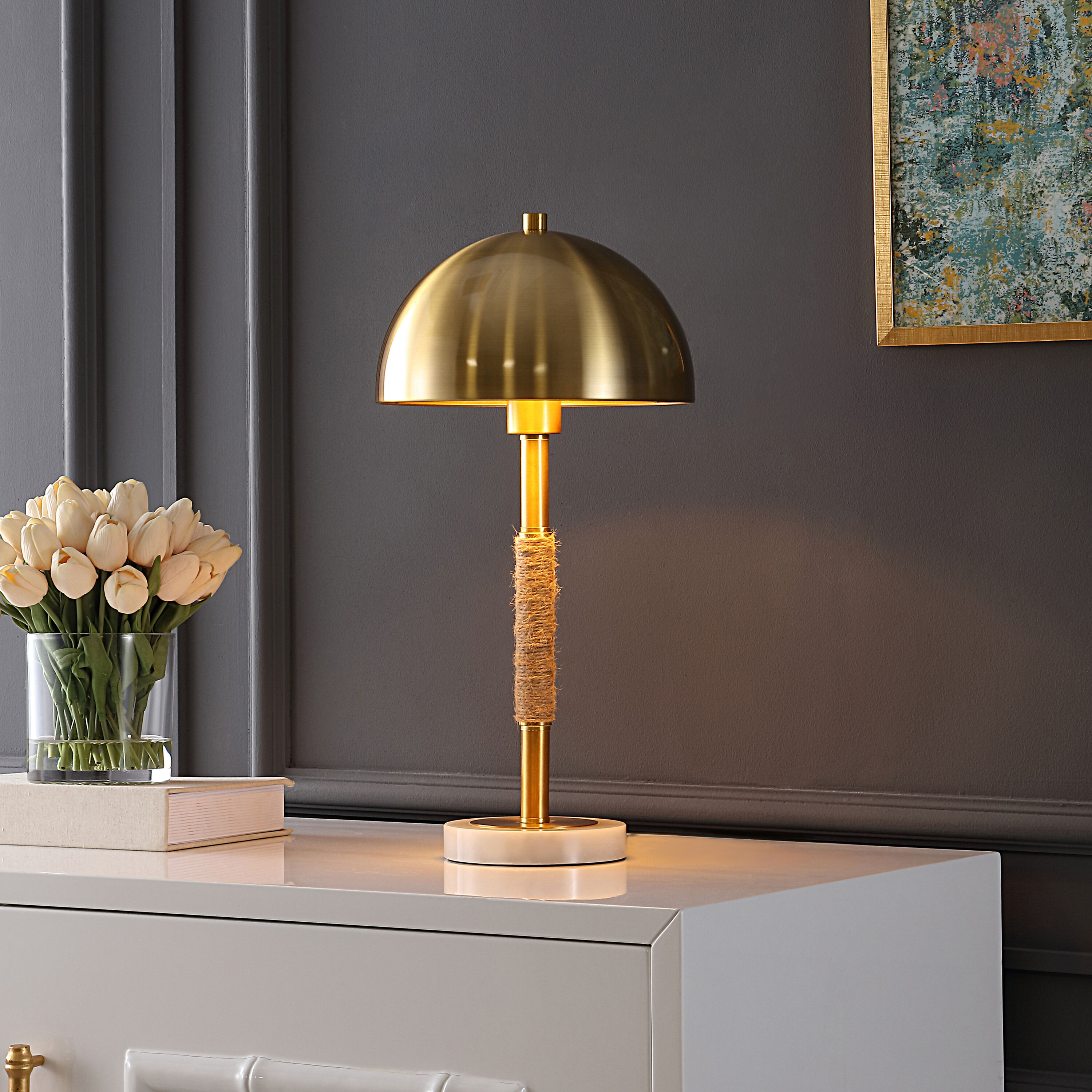 Abbey Metal Dome And Marble Base Table Lamp image number 1