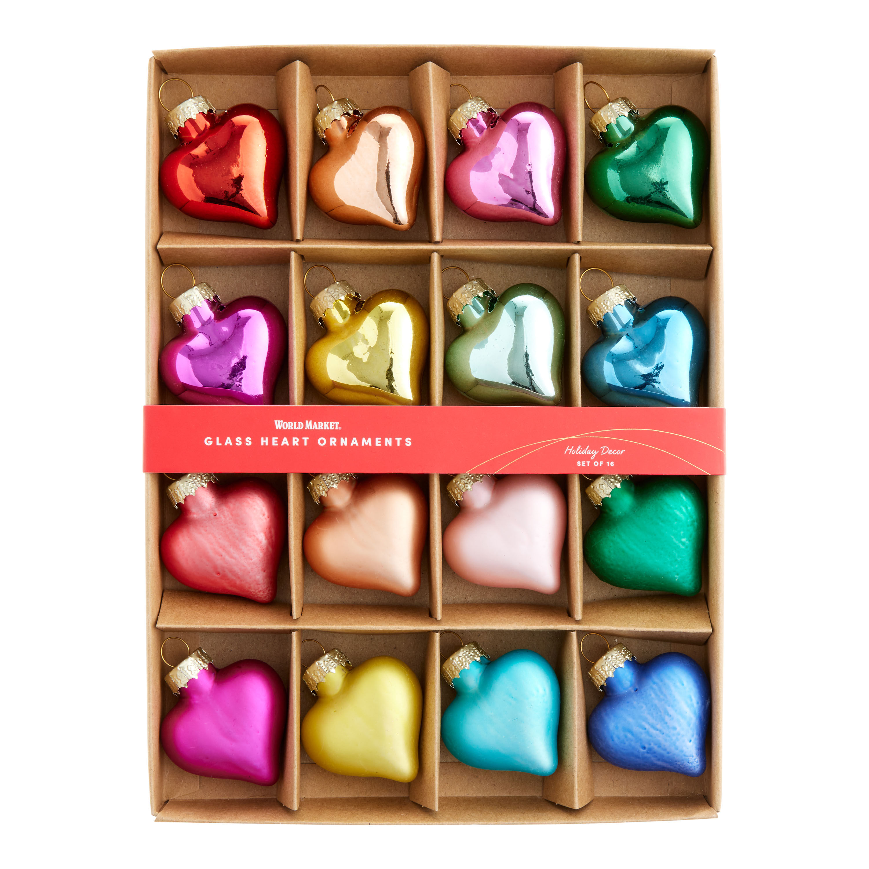 Multicolor Glass Heart Ornaments 16 Pack image number 1