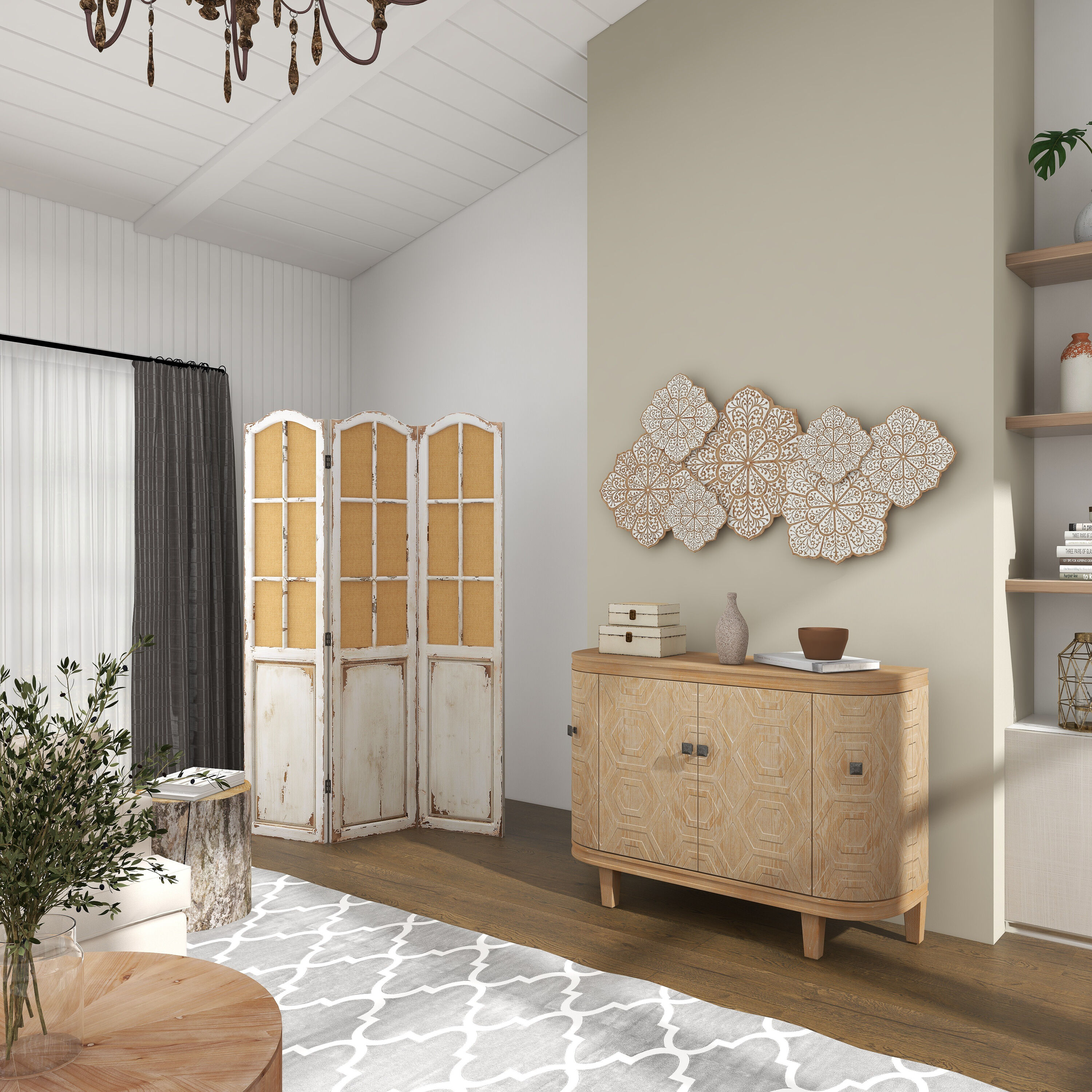 Whitewash Wood Abstract Floral Wall Decor image number 6