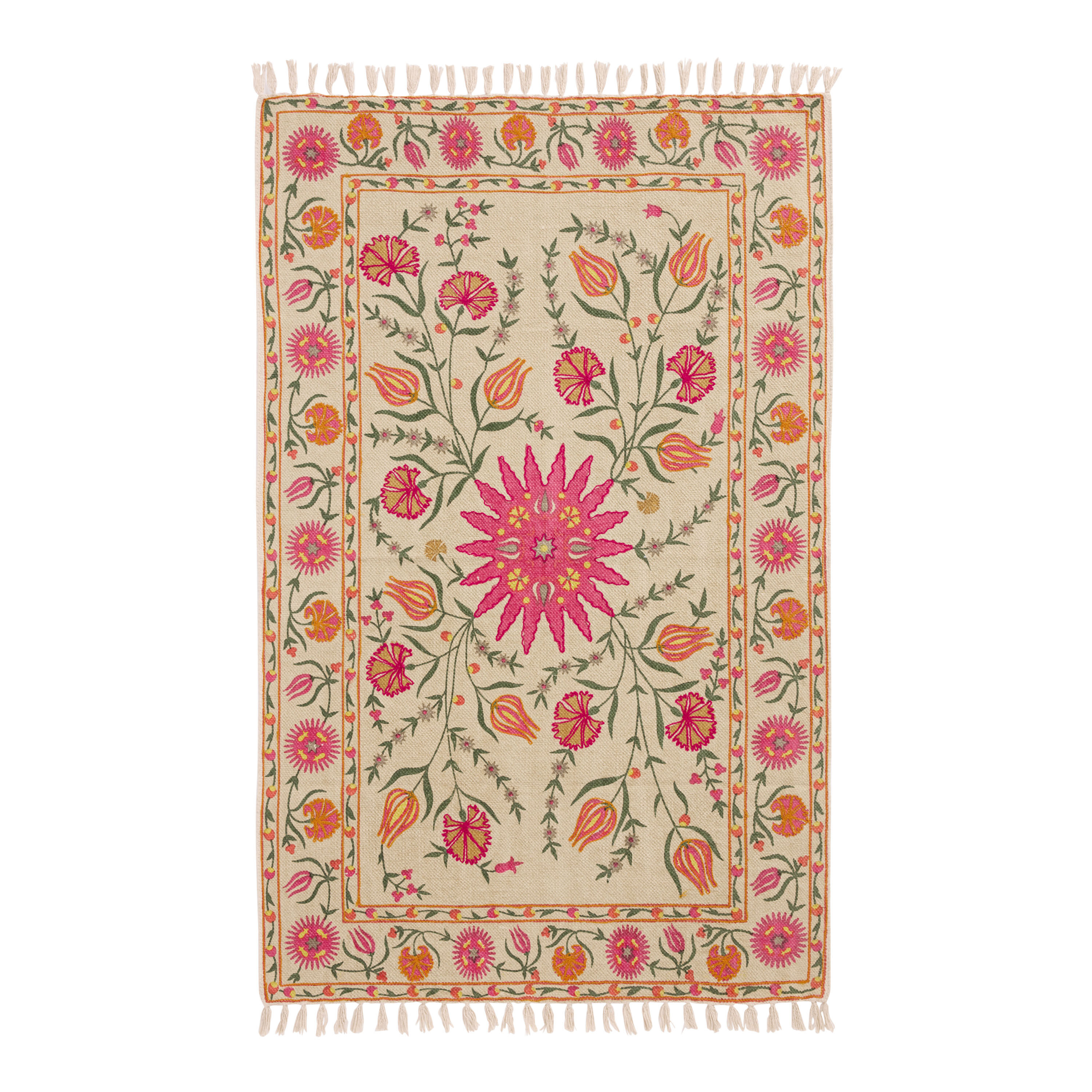 Botanica Warm Multicolor Floral Cotton Embroidered Area Rug image number 0
