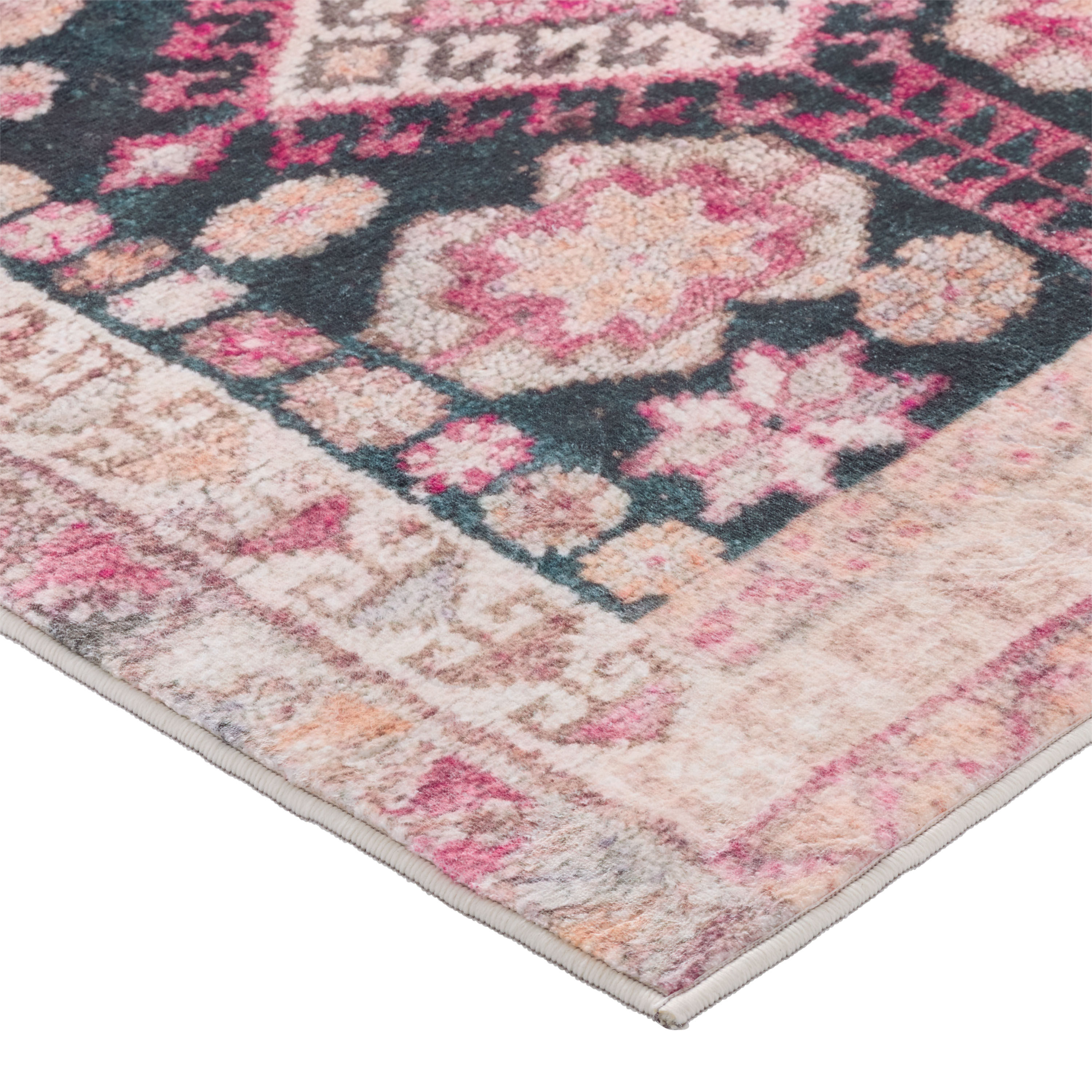 Taza Pink and Navy Diamond Floral Traditional Style Area Rug image number 2