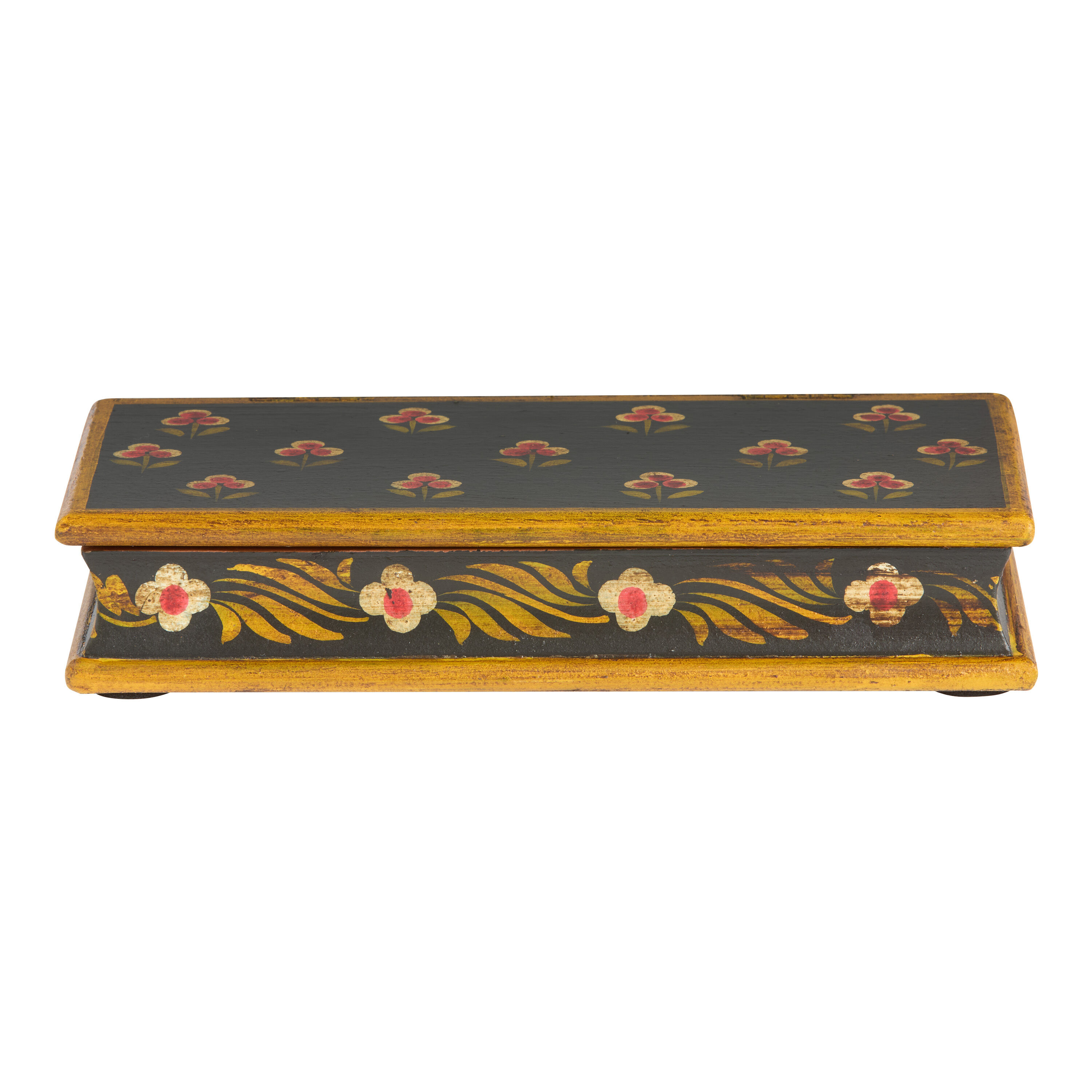 Black and Pink Hand Painted Wood Floral Trinket Box image number 0