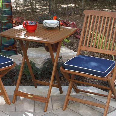 Cavallo 3 Piece Outdoor Bistro Set With Blue Cushions Cavallo 3 Piece Outdoor Bistro Set With Blue Cushions