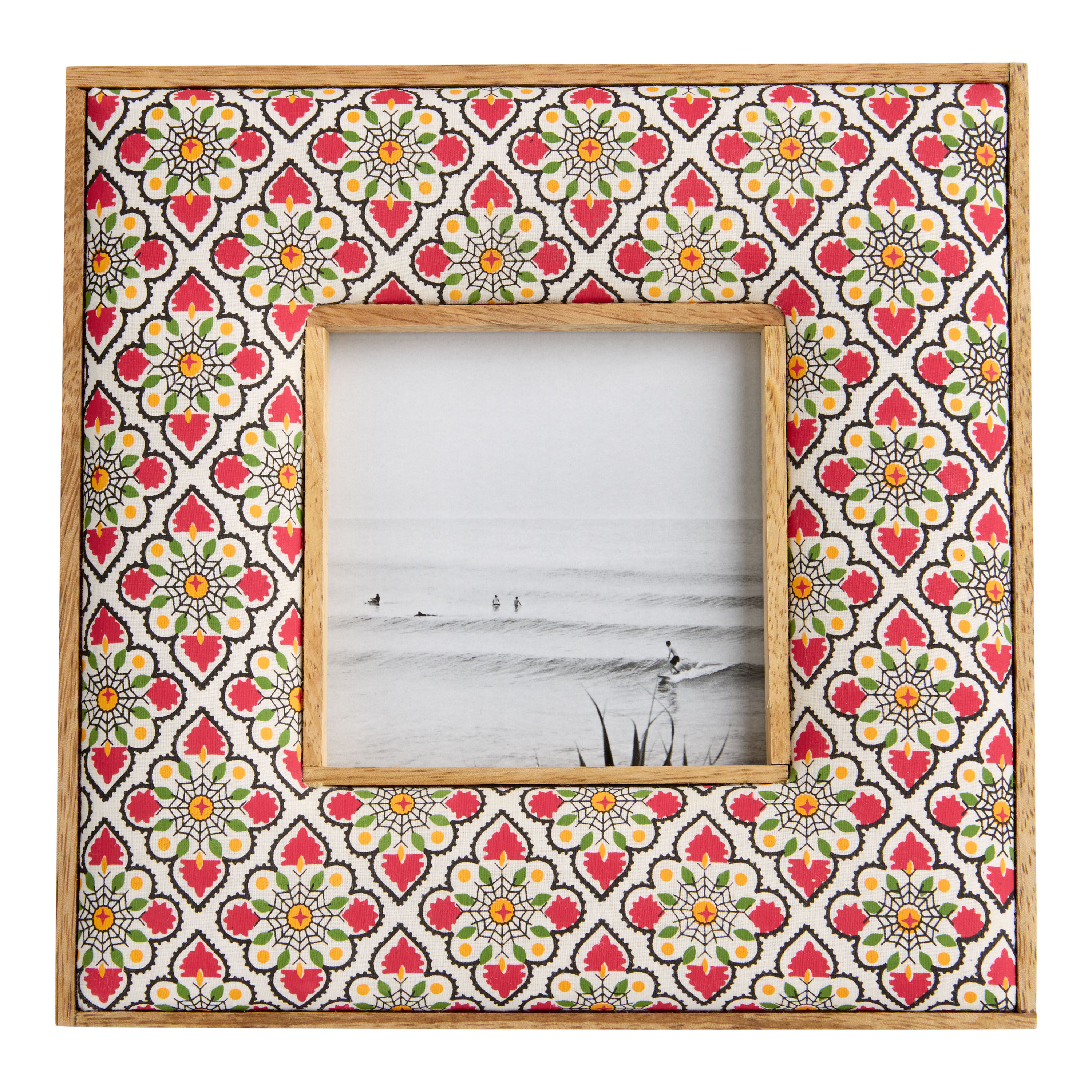 Square Slate and Fuchsia Fabric Block Print Picture Frame