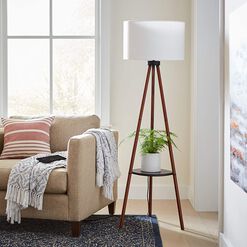 Walnut Tripod Floor Lamp With Shelf