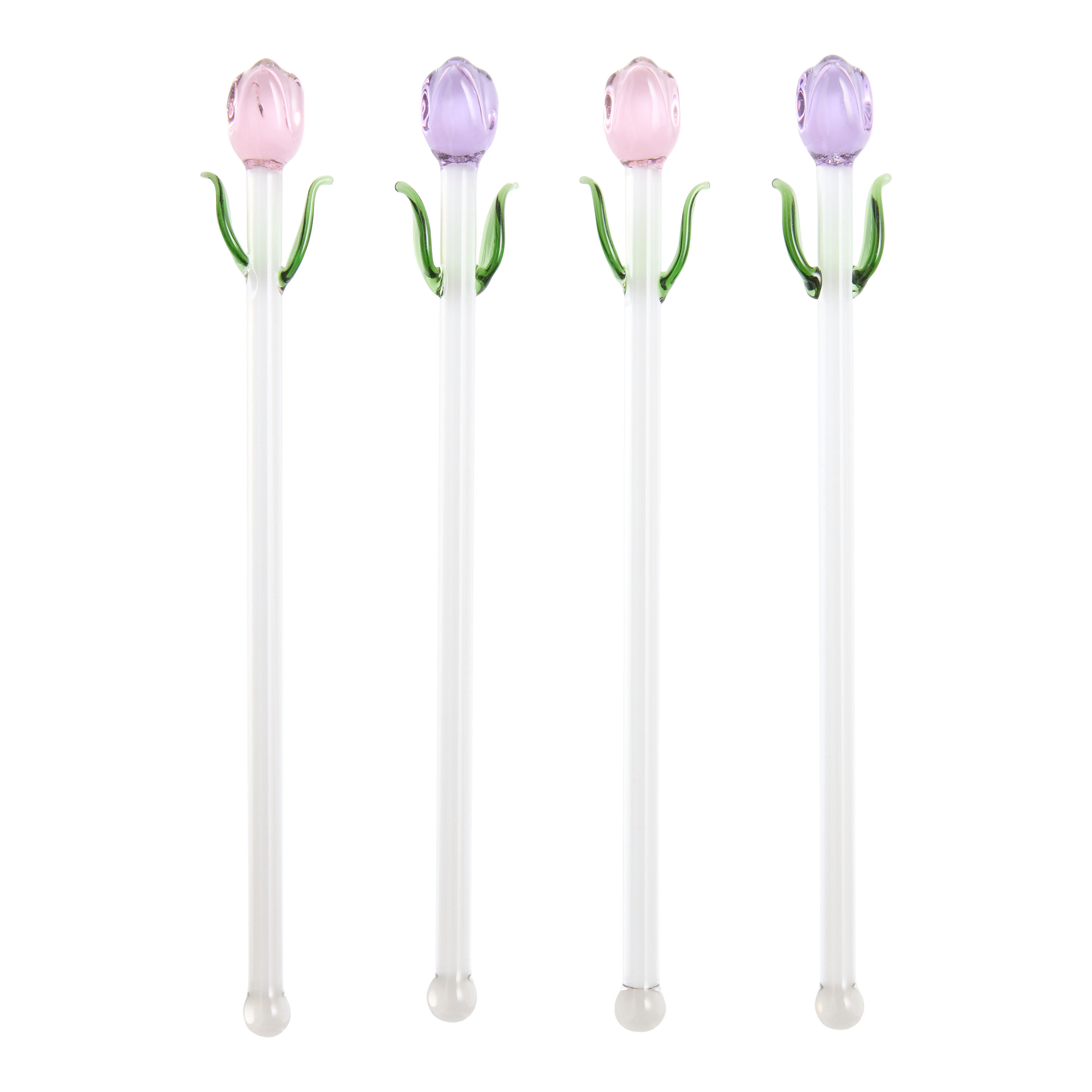 Pink and Purple Glass Tulip Shaped Drink Stirrer 4 Pack