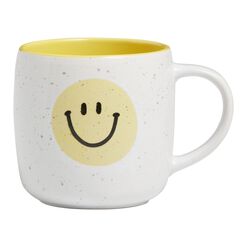 White And Yellow Speckled Smiley Face Ceramic Mug