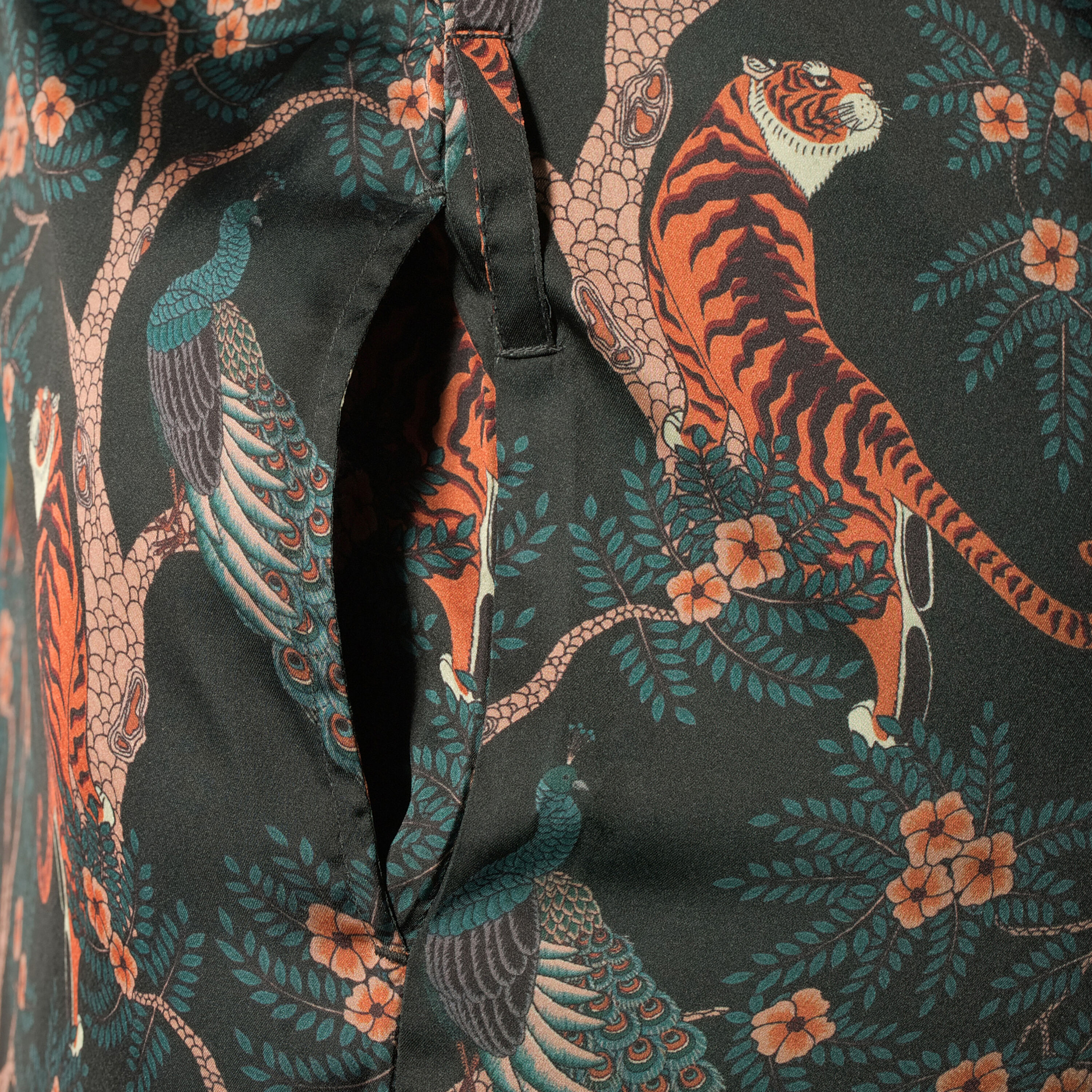 Teal Satin Tiger and Peacock Chinoiserie Robe image number 1