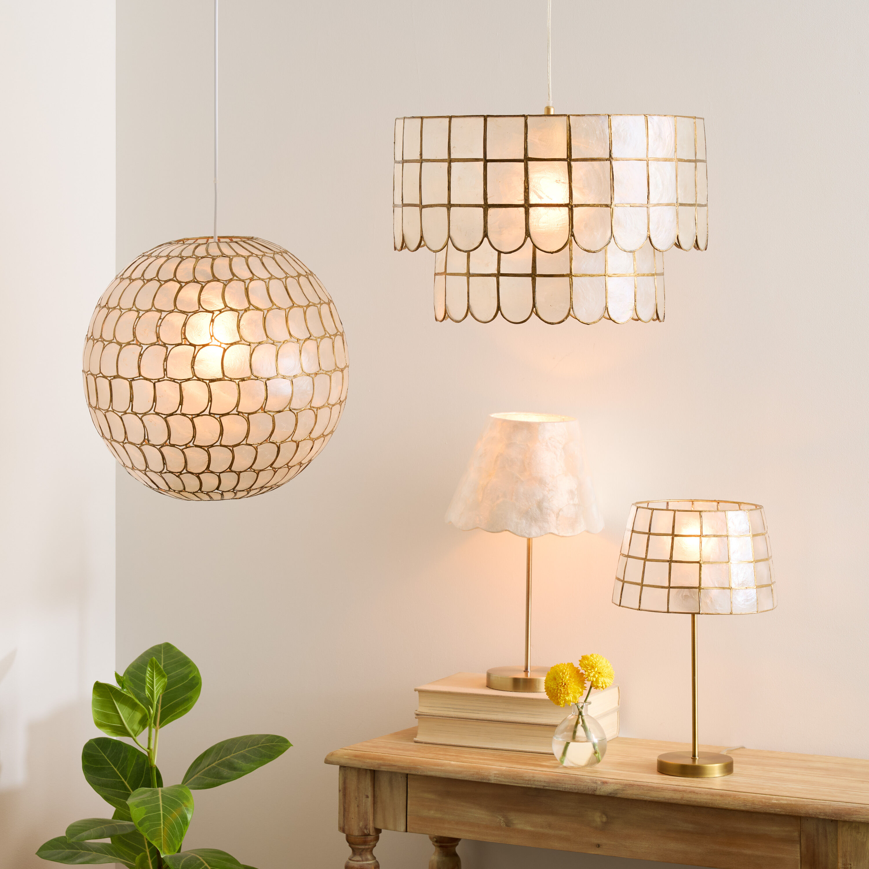 Natural Capiz and Golden Brass Table Lamp World Market