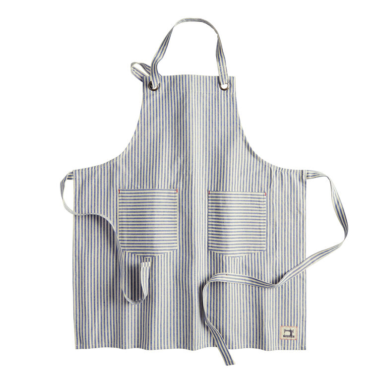 Full Length Blue and White Ticking Stripe Apron image number 1