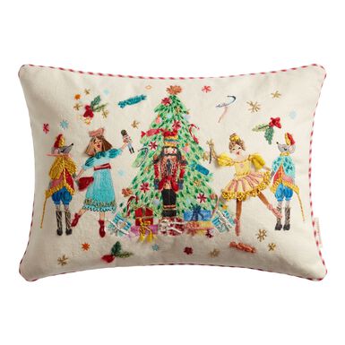 Ivory Multicolor Embroidered Nutcracker Lumbar Pillow Ivory Multicolor Embroidered Nutcracker Lumbar Pillow