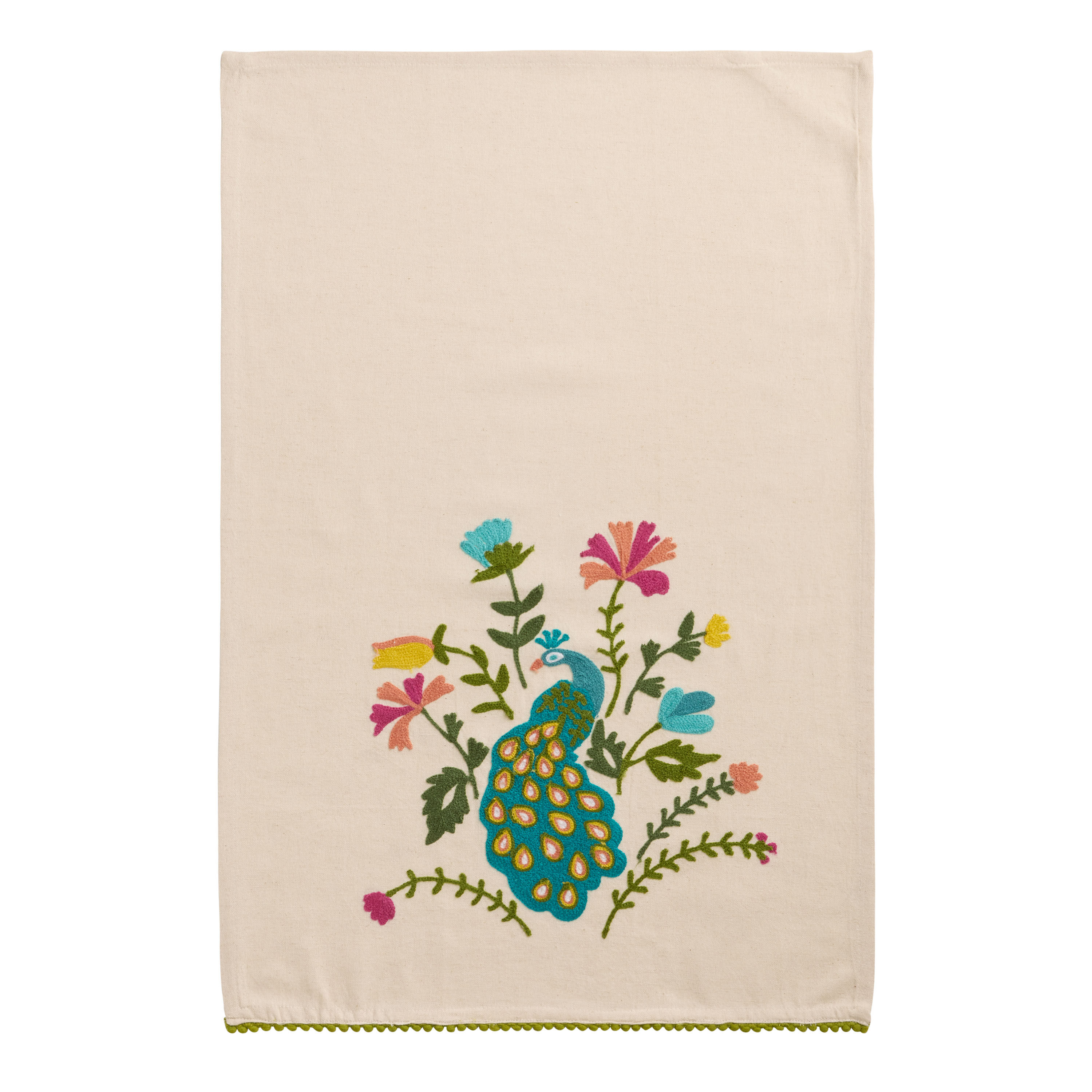 Multicolor Floral Peacock Embroidered Kitchen Towel image number 0