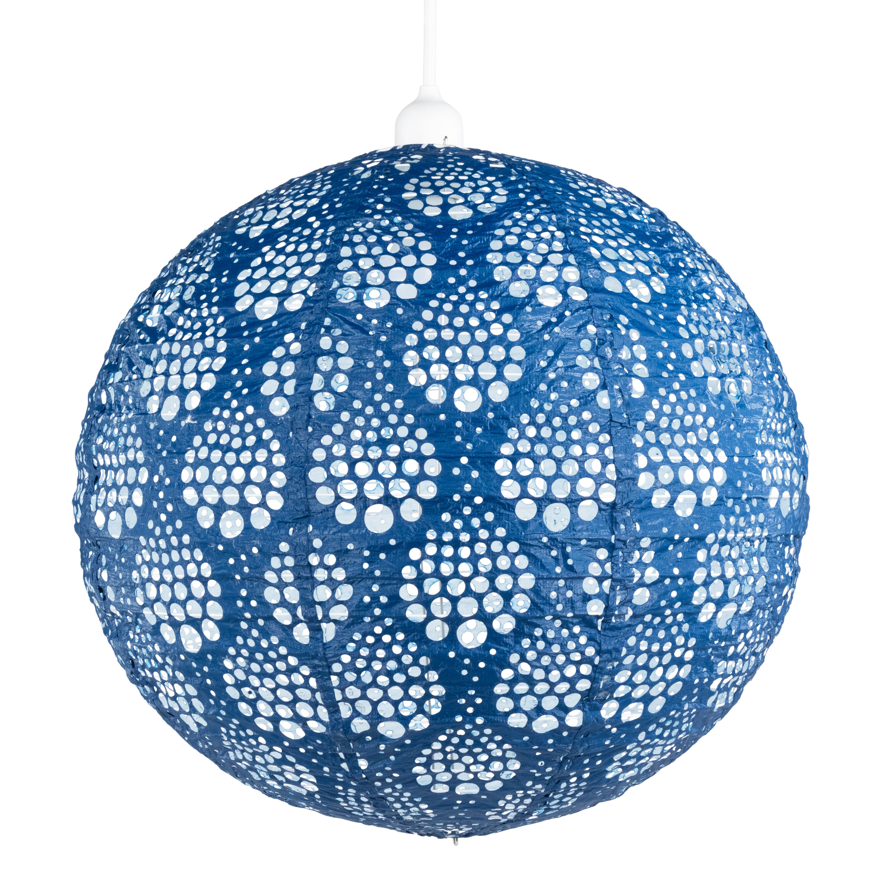 Blue Round Dewdrop Fabric Lantern Pendant Lamp