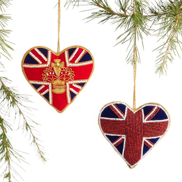Beaded Fabric British Icon Heart Ornaments Set of 2 image number 1