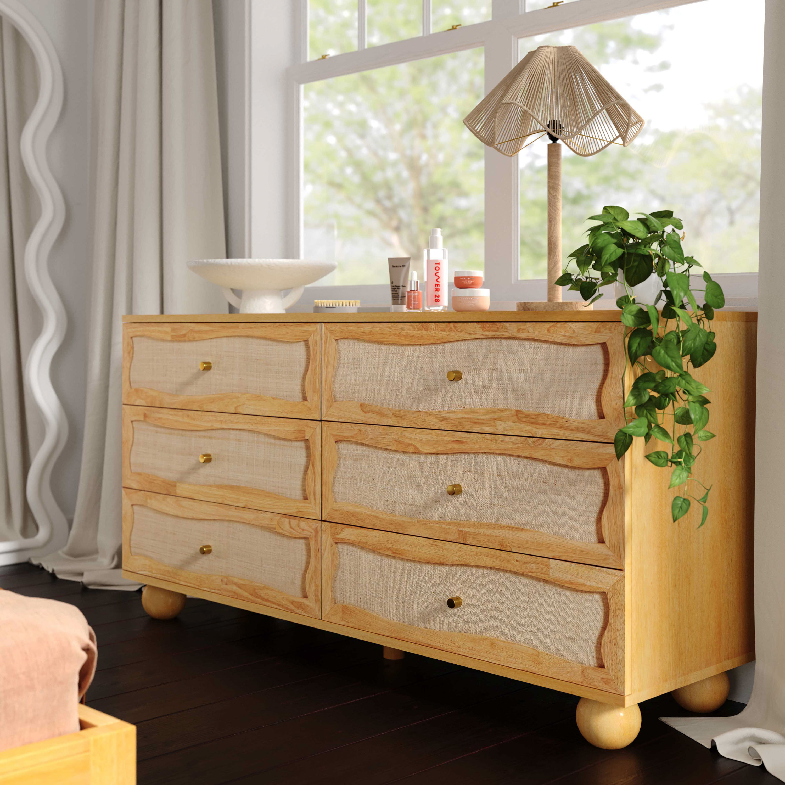 Alana Natural Wood and Rattan Cane Dresser World Market