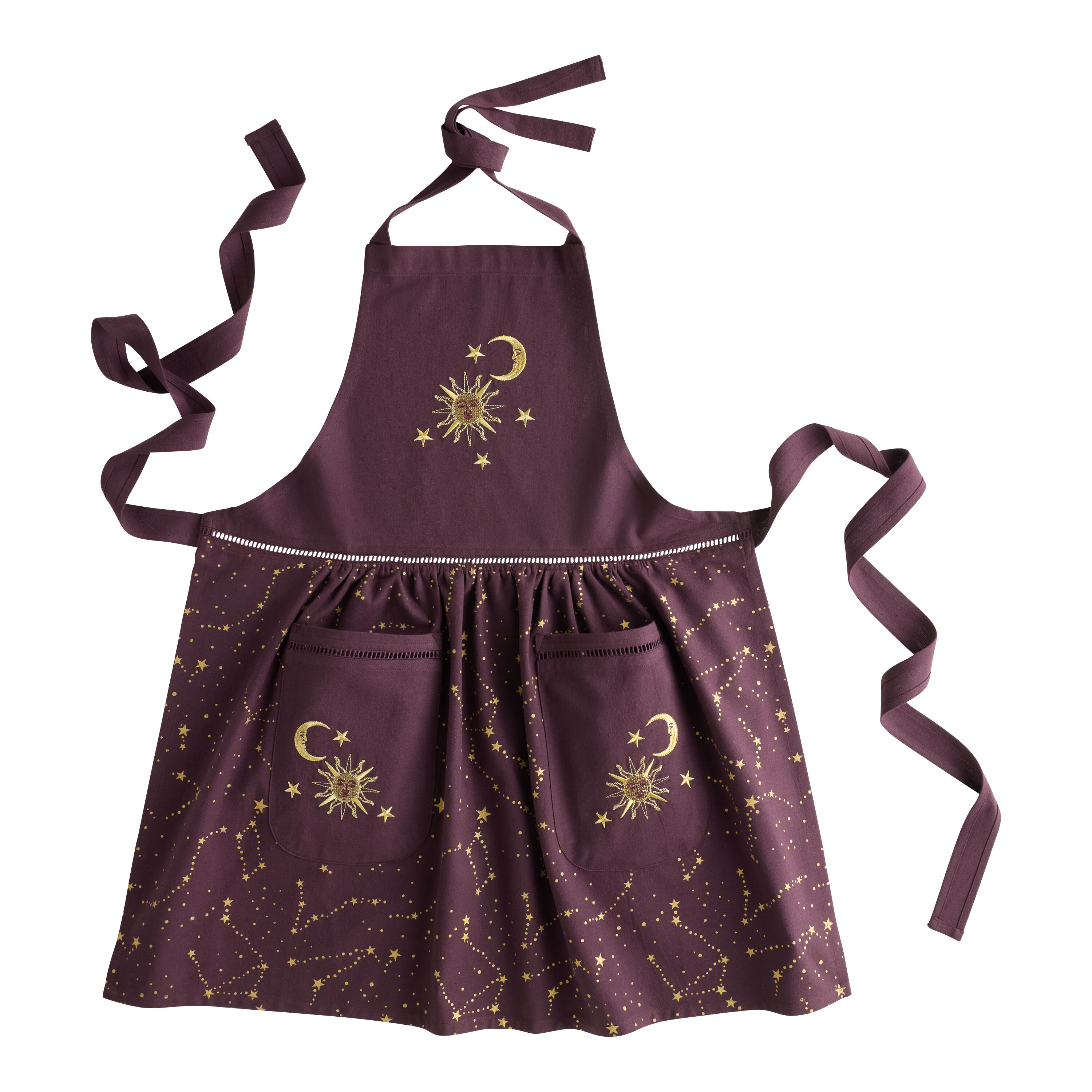Purple and Gold Celestial Embroidered Apron image number 0