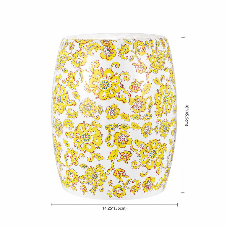 Yellow And White Ceramic Floral Side Table image number 4