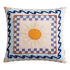 Ivory And Blue Sunny Tile Indoor Outdoor Throw Pillow
