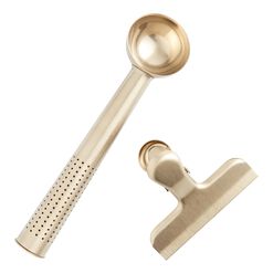 Gold Stainless Steel Tea Infuser Scoop and Clip Set