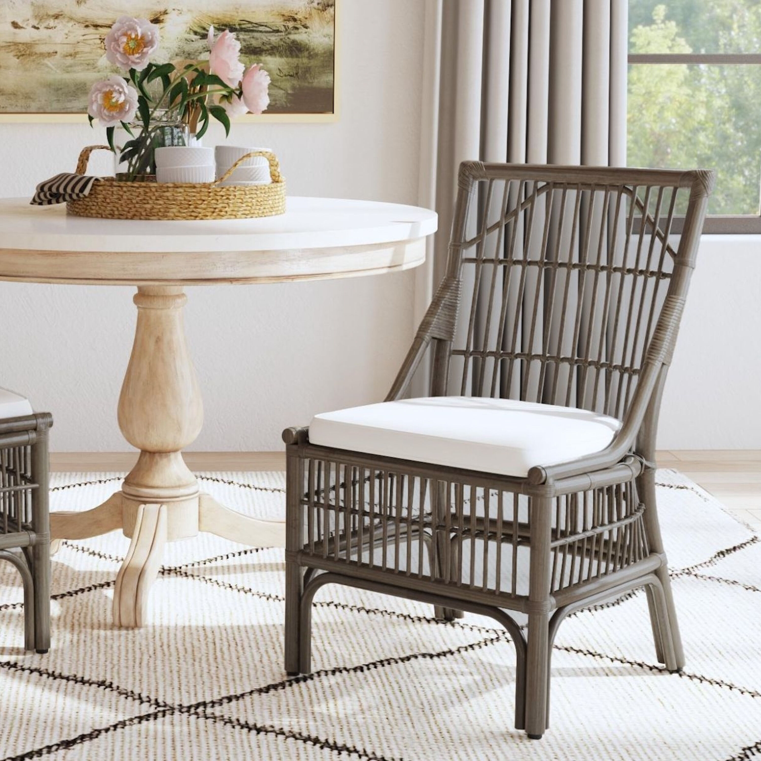 Cunard Rattan Slat Back Upholstered Dining Chair 2 Piece Set