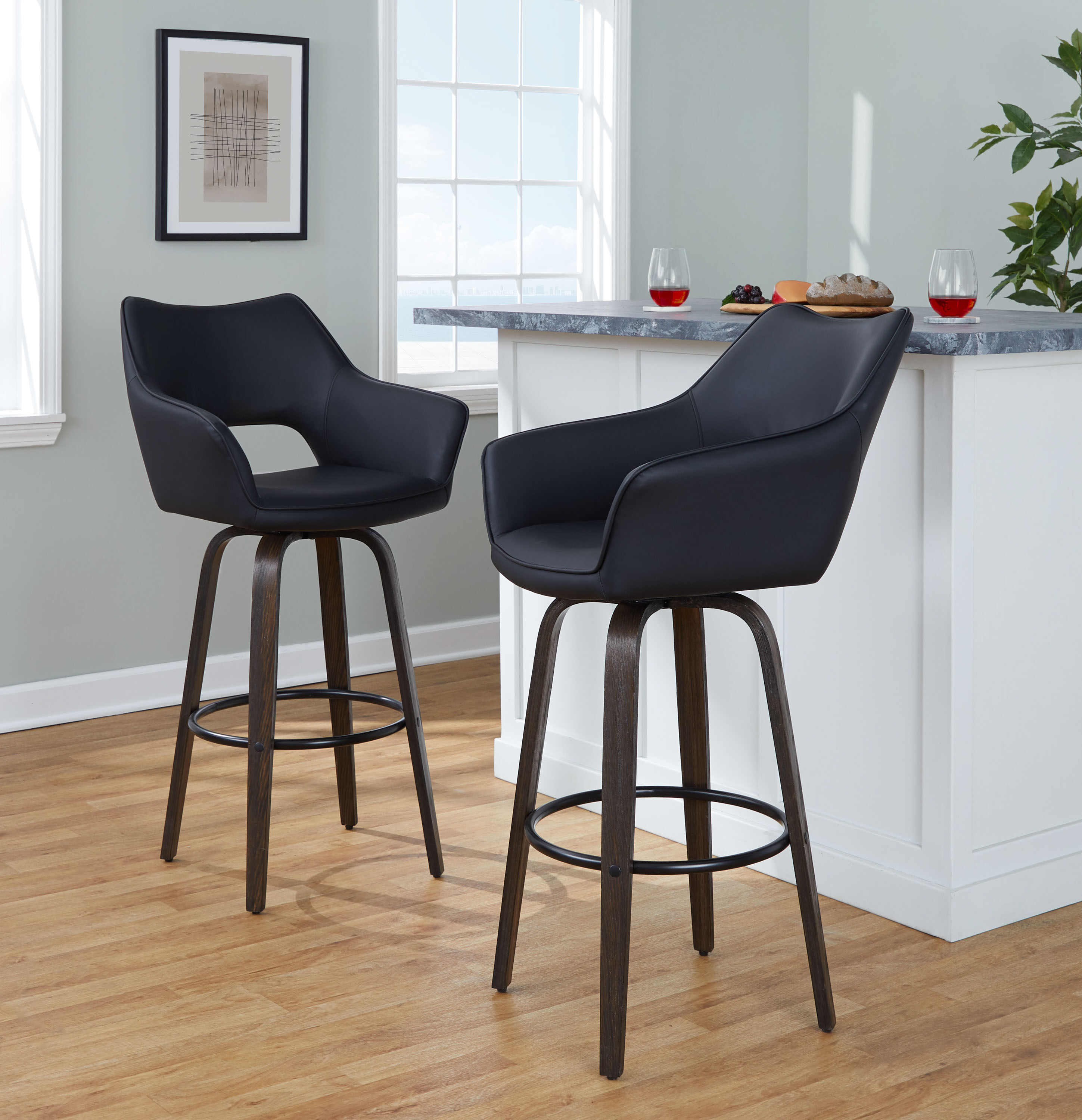 Marius Cutout Upholstered Swivel Barstool 2 Piece Set image number 1