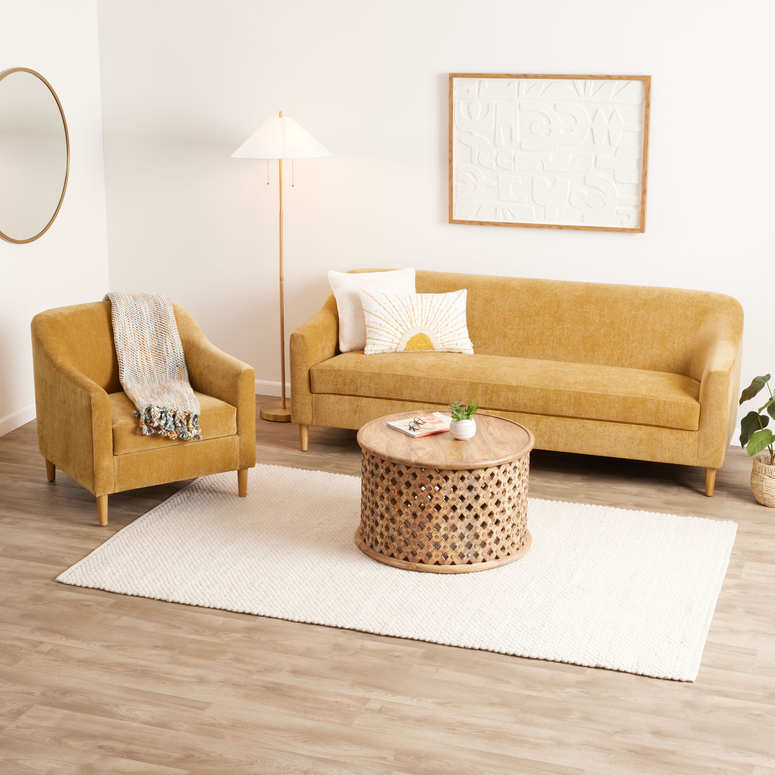 Sacha Golden Yellow Chenille Slope Arm Upholstered Chair