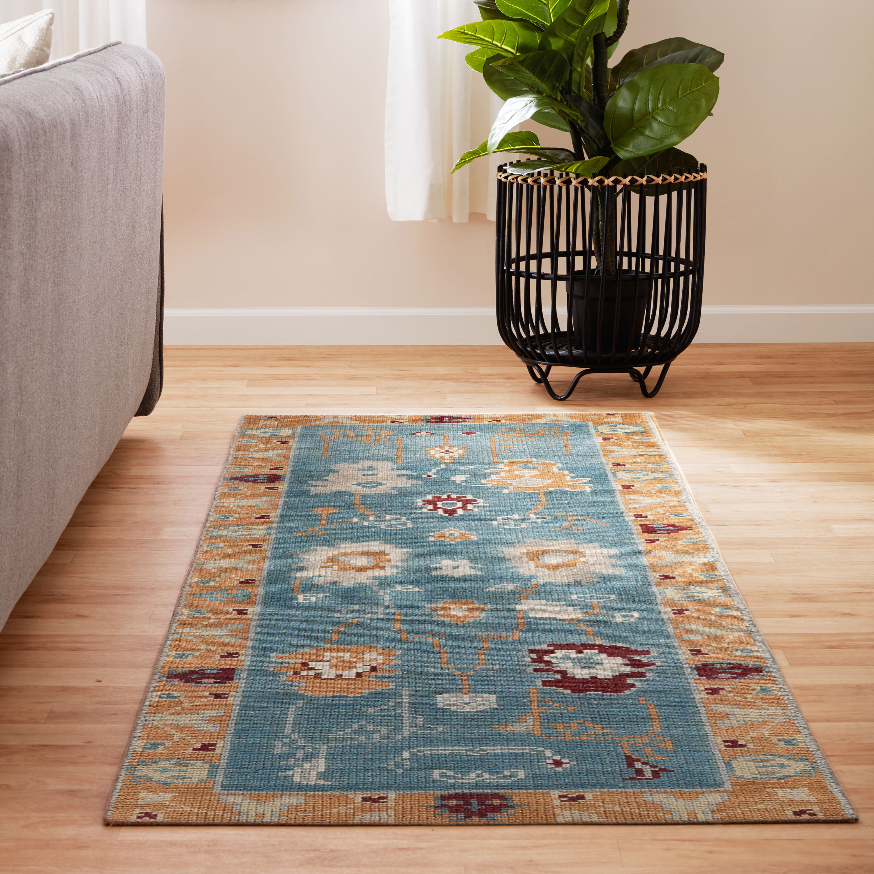 Sita Aqua Hand Knotted Wool Traditional Style Floor Runner image number 1