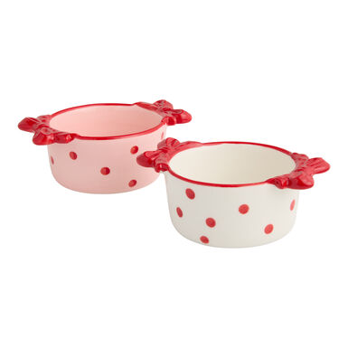 Ceramic Polka Dot Bow Handle Hand Painted Ramekin Ceramic Polka Dot Bow Handle Hand Painted Ramekin