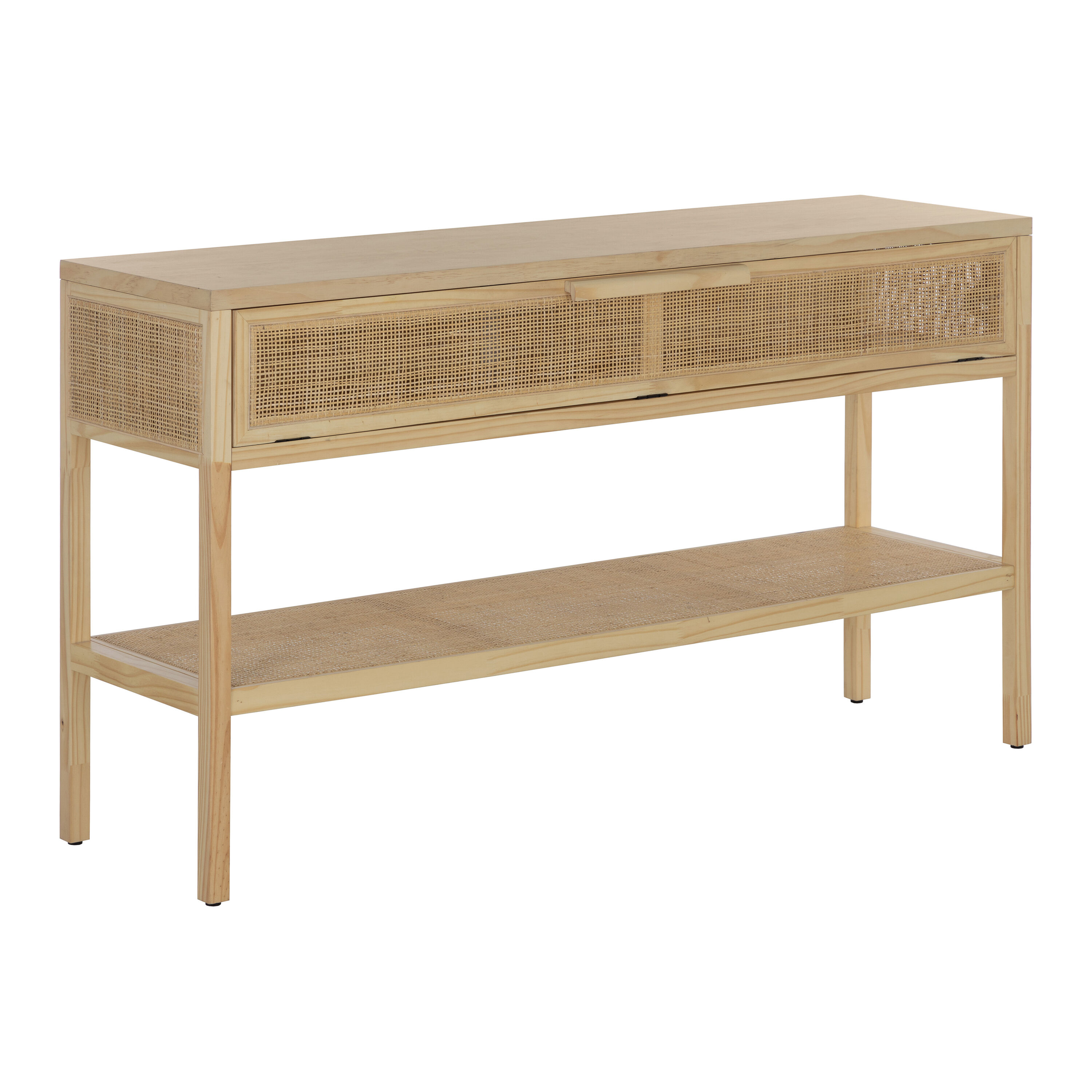 Console table with woven sale rattan shelf black