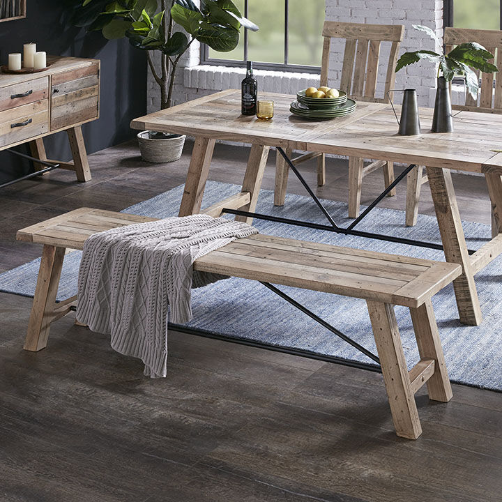Verde Natural Pine Wood and Metal Dining Bench World Market