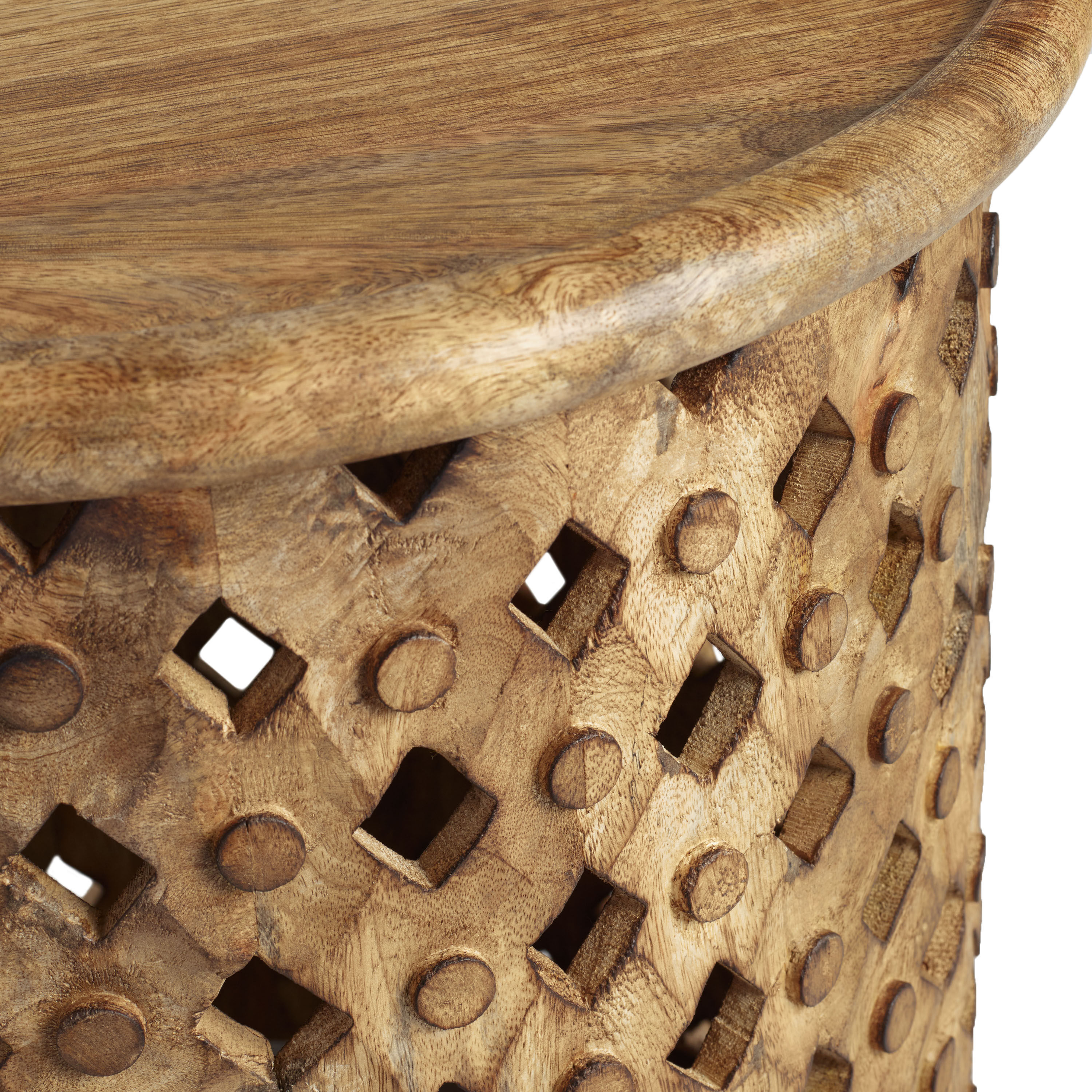 Round lattice carved wood accent table shop