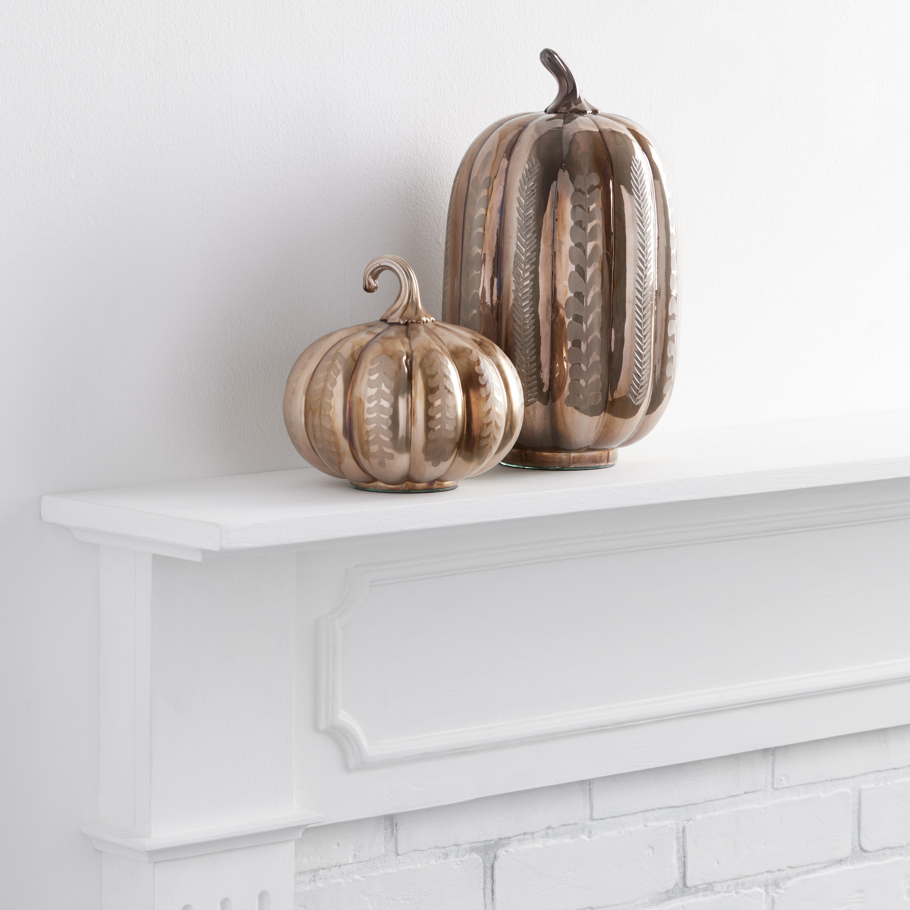 Gold Mercury Glass Etched Botanical Pumpkin Decor image number 0