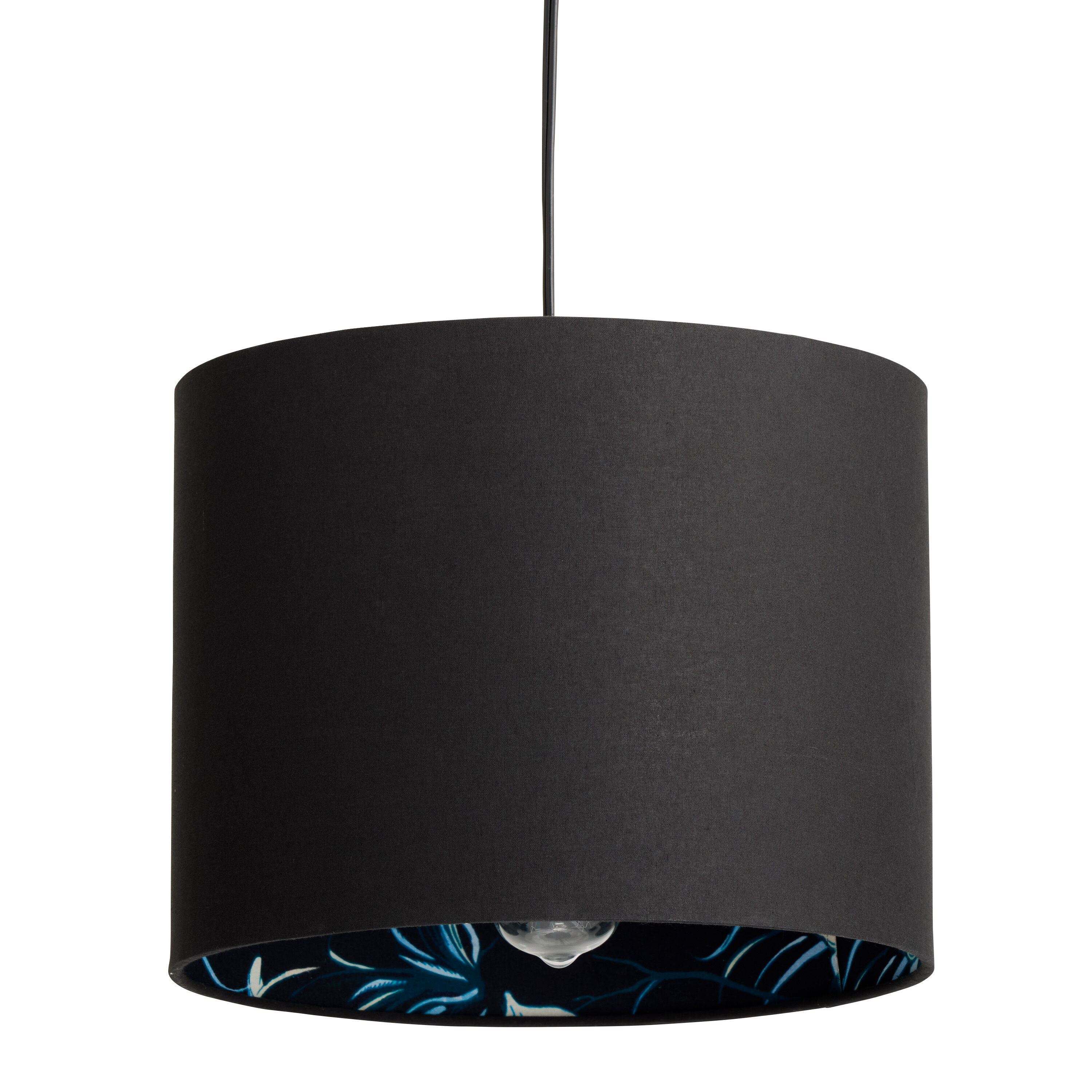 Black Multicolor Floral Inside Print Drum Table Lamp Shade image number 0