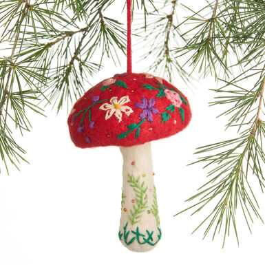 Embroidered Wool Mushroom Ornament Embroidered Wool Mushroom Ornament